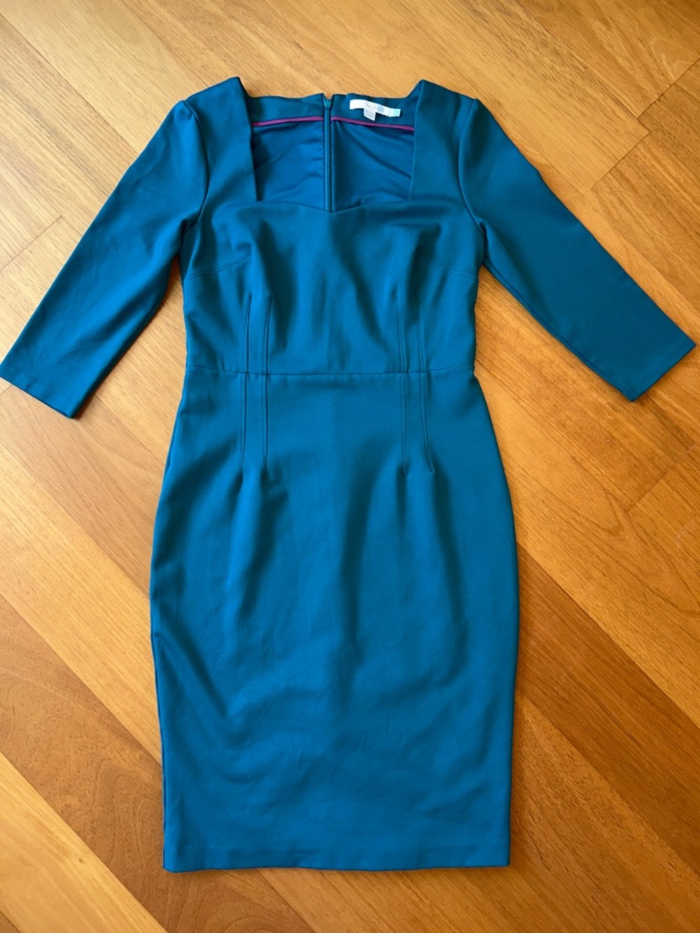 Boden Rebecca Pointe Sheath Dress Teal Pencil 3/4 Sleeve Work Office 8R